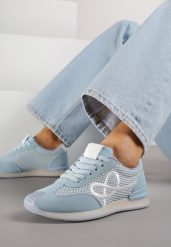 Niebieskie Sneakersy z Geometrycznym Wzorem Dawnfallow. Niebieskie obuwie sportowe damskie Renee, bez wzorów, z jeansu. Za 99.99 zł.