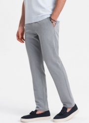 Ombre Eleganckie męskie spodnie chino SLIM FIT - jasnoszare V1 OM-PACP-0191 XL. Szare spodnie materiałowe męskie Ombre, m, bez wzorów, eleganckie. Za 209.99 zł.