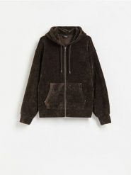 Sztruksowa bluza z kapturem - ciemnobrązowy. Brązowe bluzy męskie Reserved, l, bez wzorów, z dzianiny, z kapturem. Za 149.99 zł.