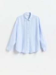 Koszula z cupro - jasnoniebieski. Niebieskie koszule damskie Reserved, l, bez wzorów, z tkaniny, bez kołnierzyka, bez ramiączek. Za 219.99 zł.