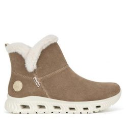 Botki Rieker. Brązowe botki damskie Rieker, bez obcasa, na płaskiej podeszwie, bez zapięcia. Za 311.00 zł.