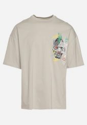 Szara Koszulka z Krótkim Rękawem T-Shirt z Nadrukiem z Przodu i na Plecach Franestia. Szare t-shirty męskie Born2be, m, bez wzorów, z jeansu, eleganckie, bez kołnierzyka. Za 54.99 zł.