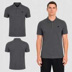 KOSZULKA MĘSKA POLO 4F T-SHIRT SPORTOWY M0770 SS26. Szare koszulki polo męskie 4f, m, bez wzorów, z bawełny, bez kołnierzyka, bez ramiączek, na fitness i siłownię. Za 61.32 zł.