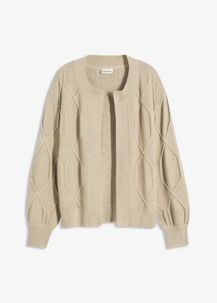 Kardigan we wzór w warkocze. Brązowe kardigany damskie bonprix, bez wzorów. Za 119.99 zł.