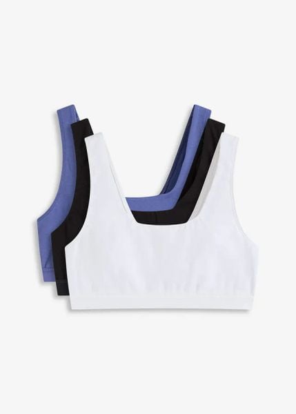 Biustonosz bustier z bawełną organiczną (3 szt.). Zielone biustonosze bonprix, bez wzorów, z bawełny. Za 122.99 zł.
