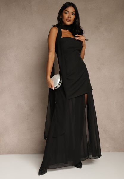 Czarna Wieczorowa Sukienka Bandeau z Dodatkowym Szalem Meridvia. Czarne sukienki damskie Renee, na imprezę, m, bez wzorów, wizytowe, bez kołnierzyka, bez ramiączek, maxi. Za 149.99 zł.