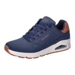 Buty Skechers Uno Suited On Air Niebieskie. Niebieskie eleganckie półbuty Skechers, z materiału, eleganckie, bez zapięcia. Za 299.99 zł.