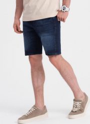 Ombre Krótkie spodenki męskie jeansowe z delikatnym washem ciemnoniebieskie V3 OM-SRDS-0145 XXL. Niebieskie szorty męskie Ombre, m, bez wzorów, z jeansu. Za 69.99 zł.