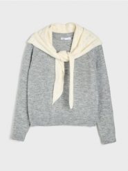 Sweter z kontrastową chustą, z domieszką wełny - szary. Szare swetry damskie Sinsay, l, bez wzorów, z wełny, bez kołnierzyka, bez ramiączek, bez kaptura. Za 69.99 zł.