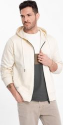 Ombre Męska bluza dresowa BASIC rozpinana z kapturem - kremowa V11 OM-SSBZ-0178 XXL. Białe bluzy męskie Ombre, m, bez wzorów, z dresówki, z kapturem. Za 119.99 zł.