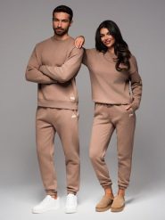 Komplet dresowy dla par UNISEX w stylu athleisure ze spodniami i bluzą - brązowy V16 Z109 - XL/XXL. Brązowe bluzy męskie Ombre Clothing, l, bez wzorów, z bawełny, bez kaptura. Za 209.99 zł.