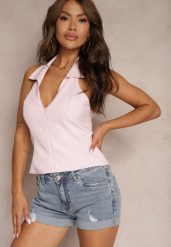 Niebieskie Szorty Jeansowe z Bawełny High Waist Ozdobione Przetarciami Lucibea. Niebieskie szorty damskie Renee, m, bez wzorów, z bawełny, eleganckie, z podwyższonym stanem. Za 44.99 zł.