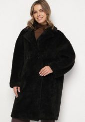 Czarny Dwurzędowy Płaszcz Teddy o Fasonie Oversize Anerre. Czarne płaszcze damskie Born2be, l, bez wzorów, z dzianiny, eleganckie, bez kaptura. Za 299.99 zł.