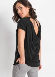 T-shirt ze zrównoważonej wiskozy. Czarne bluzki damskie bonprix, bez wzorów, z wiskozy, bez kołnierzyka. Za 82.99 zł.