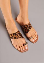 Panterkowe Klapki Japonki Zdobione Elegancką Aplikacją Reanelora. Klapki damskie Renee, z aplikacjami, eleganckie, bez obcasa, na płaskiej podeszwie. Za 49.99 zł.