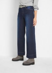 Dżinsy wide leg, mid waist, ze stretchem. Niebieskie jeansy damskie bonprix. Za 104.99 zł.