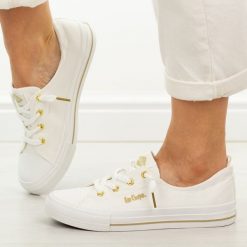 Białe trampki damskie Lee Cooper 4050. Białe obuwie sportowe damskie Lee Cooper, bez wzorów, z gumy, klasyczne, bez zapięcia. Za 149.00 zł.