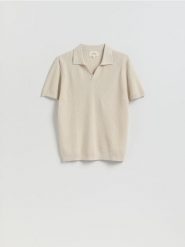 Koszulka polo z lnem - złamana biel. Koszulki polo męskie Reserved, l, bez wzorów, z dzianiny, bez ramiączek. Za 159.99 zł.