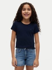 Tommy Hilfiger T-Shirt KG0KG08590 Granatowy Slim Fit. Niebieskie t-shirty i topy dla dziewczynek Tommy Hilfiger, bez wzorów, z bawełny, bez ramiączek. Za 109.99 zł.