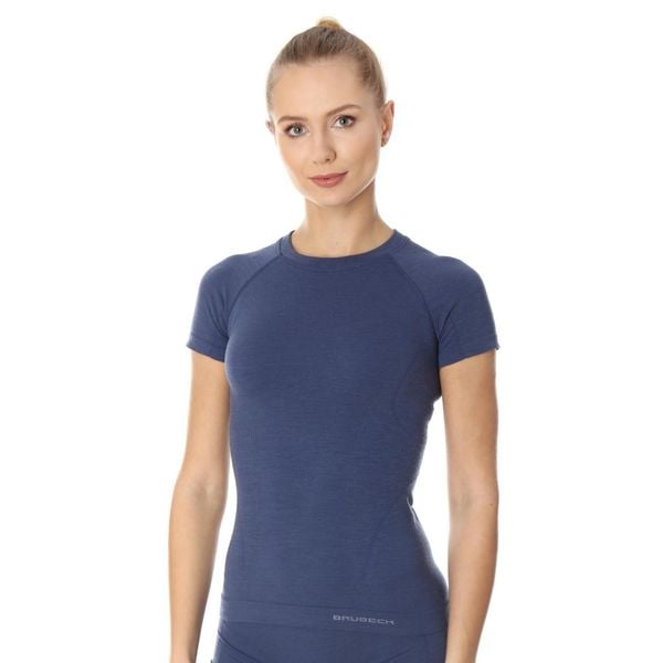 Koszulka wełniana z krótkim rękawem damska Brubeck ACTIVE WOOL. Niebieskie t-shirty damskie Brubeck, s, bez wzorów, z elastanu, bez kołnierzyka. Za 190.99 zł.
