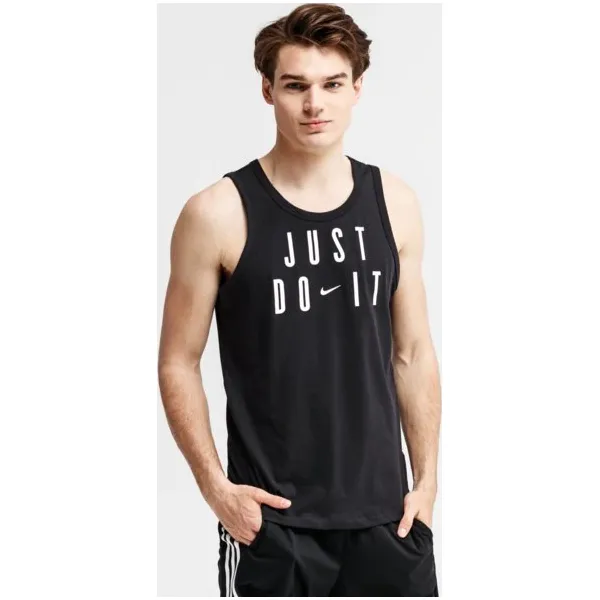 Nike Tank M Nk Dry Tank Dfc Jdq , czarny, rozmiar L. Czarne t-shirty męskie Nike, l, bez wzorów, z bawełny, sportowe, bez kołnierzyka. W wyprzedaży za 59.99 zł.