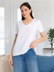 Koszulka bawełniana - biały. Białe t-shirty damskie Sinsay, l, bez wzorów, z bawełny, bez kołnierzyka. W wyprzedaży za 13.99 zł.
