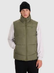 4F Bezrękawnik puchowy z wypełnieniem syntetycznym męski - khaki L. Brązowe kurtki sportowe męskie 4f, l, bez wzorów, z gumy. Za 229.99 zł.