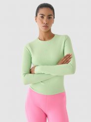 4F Longsleeve treningowy szybkoschnący damski - zielony S. Zielone koszulki sportowe damskie 4f, s, bez wzorów, z dzianiny, bez kołnierzyka, bez ramiączek, na fitness i siłownię. W wyprzedaży za 59.99 zł.