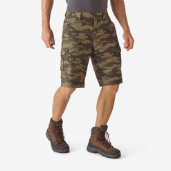 Bermudy outdoor Solognac 500 camo. Brązowe krótkie spodenki sportowe męskie SOLOGNAC, l, bez wzorów, z bawełny, outdoorowe. Za 79.99 zł.
