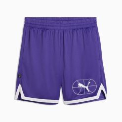 Spodenki męskie Puma JUNIOR VARSITY BASKETBALL 7'' fioletowe r M. Fioletowe krótkie spodenki sportowe męskie Puma, l, bez wzorów, z materiału, na fitness i siłownię. Za 81.26 zł.