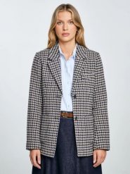 Marynarka damska slim w pepitkę z dodatkiem wełny Neida 000. Brązowe żakiety damskie Big Star, l, bez wzorów, z materiału, eleganckie. Za 359.99 zł.