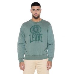 Bluza z bawełna z ściągacze na co dzień na siłownię. Zielone bluzy męskie LEONE 1947 APPAREL, bez wzorów, z bawełny, bez kaptura. W wyprzedaży za 191.56 zł.