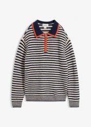 Sweter ze strukturalnej dzianiny ze stójką. Niebieskie swetry damskie bonprix, bez wzorów, z dzianiny, bez kołnierzyka, bez ramiączek, bez kaptura. Za 109.99 zł.