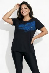 Damskie Koszulka funkcyjna fale krótki rękaw. Czarne t-shirty damskie Ulla Popken, plus size, bez wzorów, z dżerseju, klasyczne, bez kołnierzyka. Za 199.99 zł.