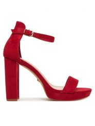 DeeZee Sandały SE008 Czerwony. Czerwone sandały damskie DeeZee, bez wzorów, z materiału, bez obcasa, na słupku, bez zapięcia. Za 139.99 zł.