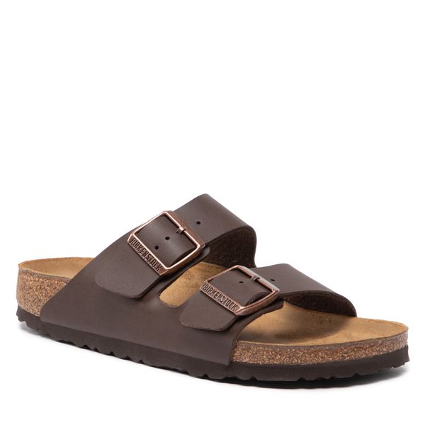 Klapki Birkenstock. Brązowe klapki damskie Birkenstock, bez wzorów, bez obcasa. Za 359.99 zł.