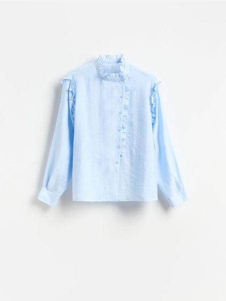 Koszula z lyocellem - jasnoniebieski. Niebieskie koszule damskie Reserved, l, bez wzorów, z lyocellu, bez kołnierzyka, bez ramiączek. Za 149.99 zł.