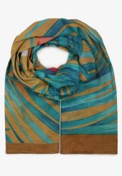 Beżowy-Niebieski Bawełniany Szalik w Print Jellala. Brązowe szaliki i chusty damskie Renee, bez wzorów, z bawełny, boho. Za 24.99 zł.
