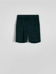 Dresowe szorty jogger - ciemnozielony. Zielone szorty męskie Reserved, l, bez wzorów, z bawełny. W wyprzedaży za 69.99 zł.