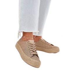 Wzorzyste Trampki Damskie Na Platformie Z Plecionką Lee Cooper LCW-25-08-3646L Khaki beżowy. Brązowe trampki i tenisówki damskie bez wzorów, z materiału, eleganckie, bez zapięcia. Za 197.76 zł.