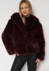 Bordowa Kurtka Futrzana z Nieodpinanym Kapturem Vetirire. Czerwone kurtki damskie Born2be, l, bez wzorów, z futra. Za 219.99 zł.