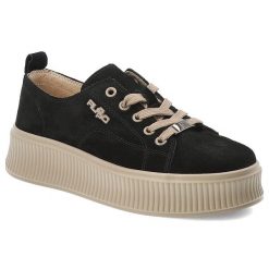Sneakersy damskie Filippo o klasycznym sznurowanym fasonie z kontrastowymi detalami i subtelnym logo marki osadzone na grubszej profilowanej podeszwi. Czarne półbuty damskie Filippo, bez wzorów, z jeansu, eleganckie, bez obcasa, na platformie, bez zapięcia. Za 199.00 zł.