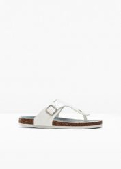 Klapki japonki. Białe klapki damskie bonprix, bez wzorów, z denimu, bez obcasa. Za 109.99 zł.
