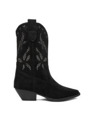 DeeZee Kowbojki CEO-R25AW09079 Czarny. Czarne kozaki damskie DeeZee, z materiału, bez obcasa, na słupku. Za 219.99 zł.