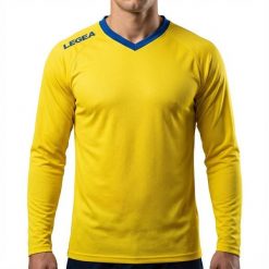 Męska Koszulka Piłkarska Monaco ML Długi Rękaw Żółto-Niebieska. Niebieskie koszulki sportowe męskie Legea, m, bez wzorów, z bawełny, bez kołnierzyka, bez ramiączek, do biegania. Za 52.00 zł.