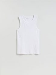 Tank top z wiskozą - biały. Białe t-shirty męskie Reserved, l, bez wzorów, z dzianiny, bez kołnierzyka. Za 49.99 zł.