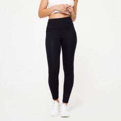 Legginsy fitness damskie Domyos. Czarne legginsy damskie NYAMBA, s, bez wzorów, z bawełny, z podwyższonym stanem, na fitness i siłownię. Za 99.99 zł.