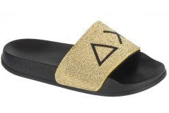 Klapki na basen damskie, Slippers Strass Logo. Żółte klapki damskie SUN68, bez wzorów, z materiału, sportowe, bez obcasa. Za 169.90 zł.
