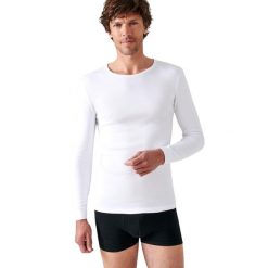 Koszulka z długim rękawem z okrągłym dekoltem Damart Thermolactyl. Białe bluzki z długim rękawem męskie DAMART, m, bez wzorów, bez kołnierzyka. Za 173.50 zł.