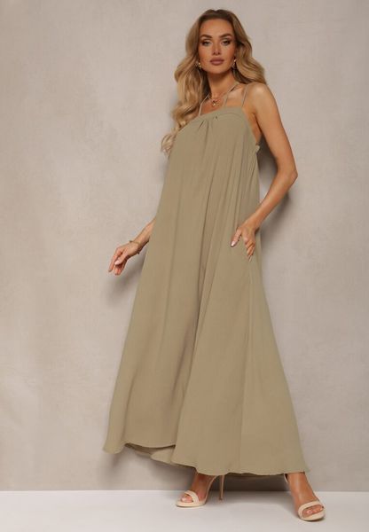 Zielona Sukienka z Regulowanymi Ramiączkami i Wiązaniem przy Szyi Qloenma. Zielone sukienki damskie Renee, na co dzień, m, bez wzorów, eleganckie, bez kołnierzyka, bez ramiączek, maxi, dopasowane. Za 89.99 zł.